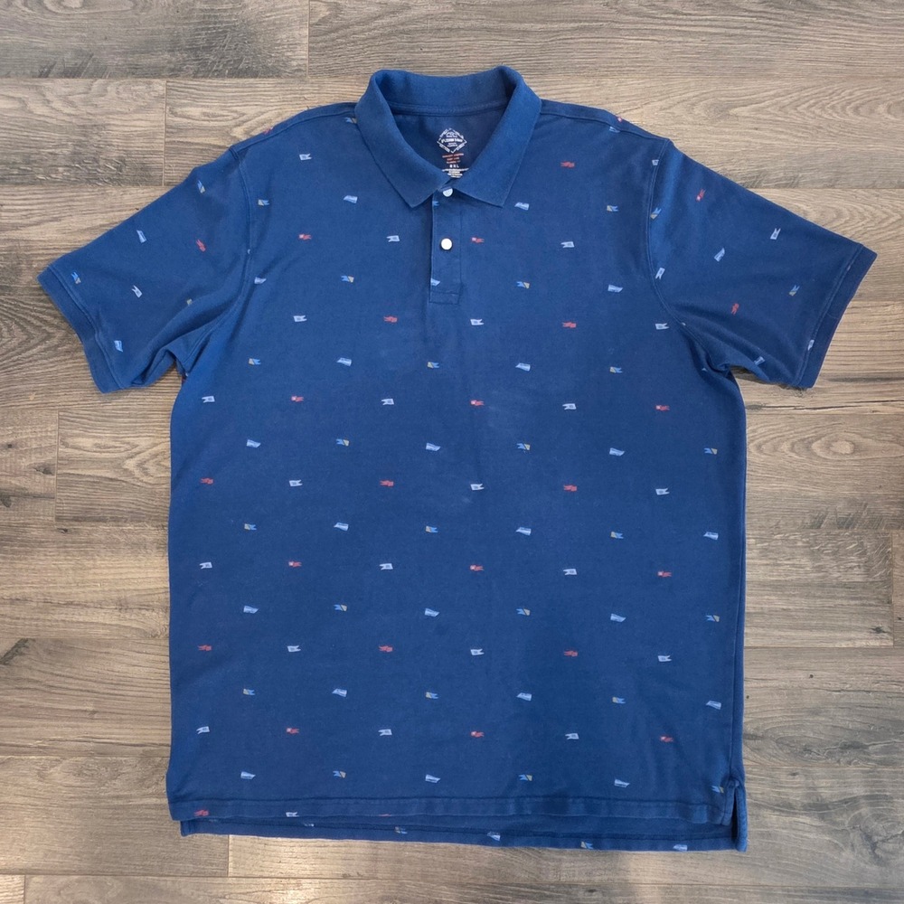 Mens sz 2XL St. Johns Bay Mens Blue Nautical Pennant Flag Polo Shirt Classic Fit